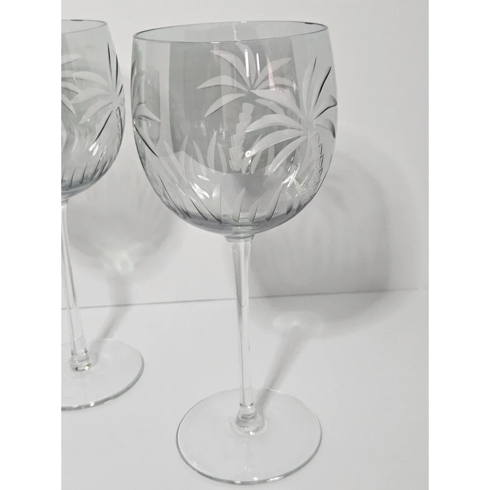 Vintage Lenox British Colonial Scenic Palm Crystal Green Wine Glasses Set Of 3